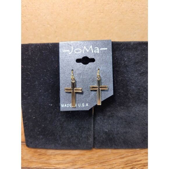 (3 for $15) JoMa Goldtone Cross Dangle Earrings- NEW - Picture 1 of 4